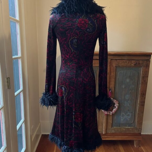 Vintage Betsey Johnson 'Frankie loves Johnny' Tattoo Design Velvet Duster Coat - Picture 6 of 8